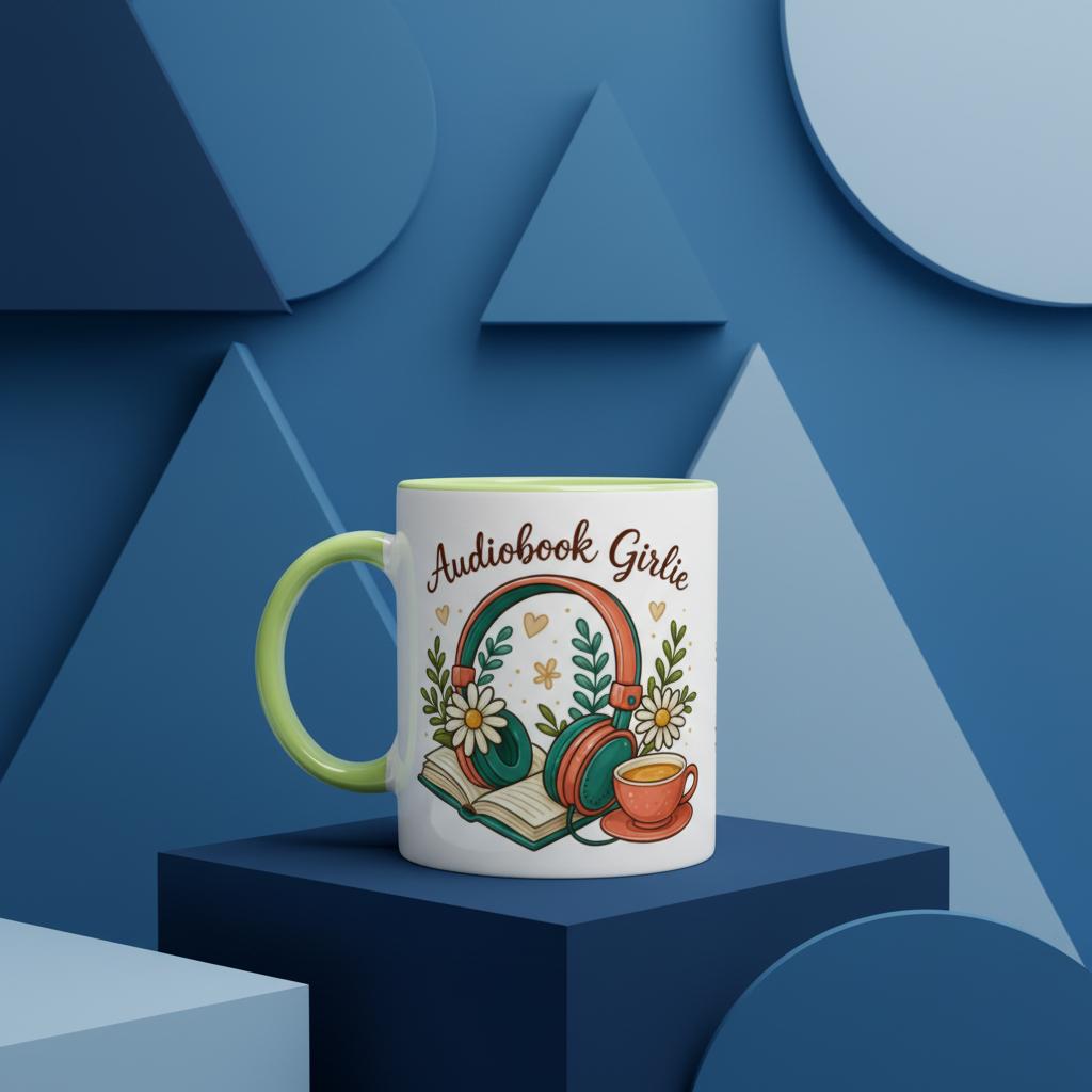 Personalised - Audiobook Girlie - White 11oz Ceramic Mug with Colour Inside Personalised 11oz Mug customise Globally Fulfilled personalise Reading