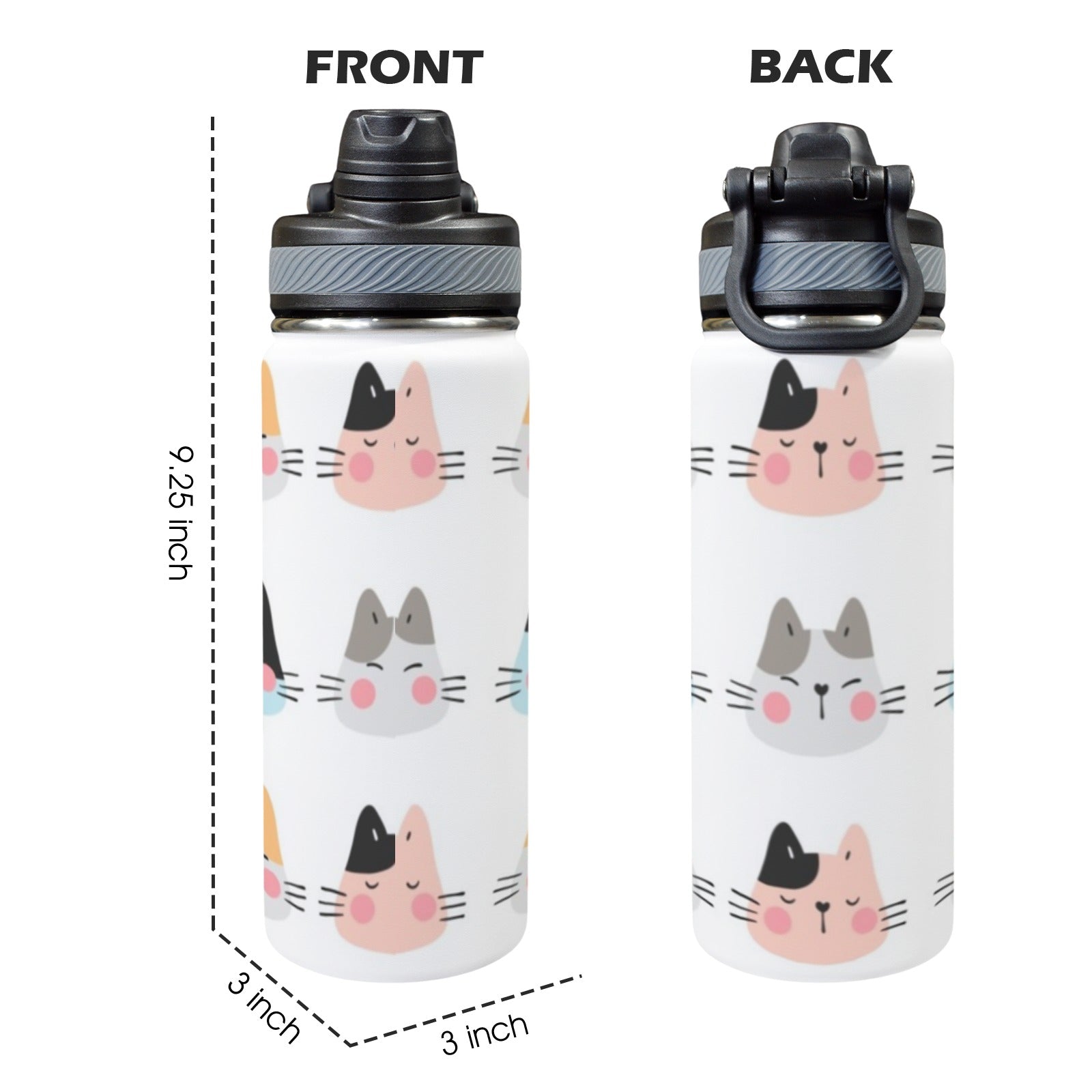 Cat Faces - Insulated Water Bottle with Dual-Use Lid (18oz) Insulated Water Bottle with Dual-Use Lid (18oz) animal Printed Offshore