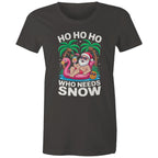 Santa, Who Needs Snow - Womens T-shirt Charcoal Womens Christmas T-shirt Christmas Printed In Australia