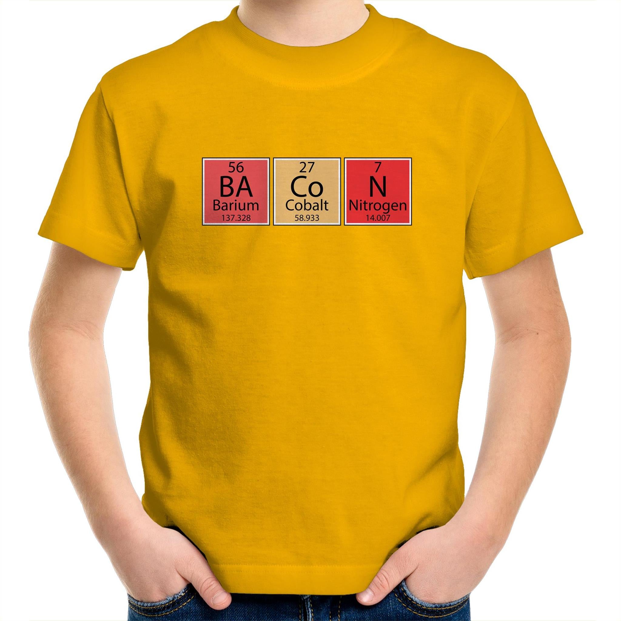 Bacon, Periodic Table - Kids Youth T-Shirt Gold Kids Youth T-shirt Food Printed In Australia Science