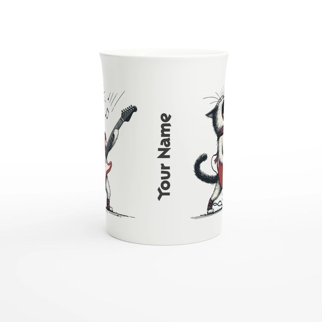 Personalised Cat Playing Guitar White 10oz Porcelain Slim Mug Personalised Porcelain Mug animal Globally Fulfilled Music