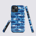 Blue Geometric Fish MagSafe® tough case for iPhone® Glossy iPhone 14 MagSafe iPhone Tough Case Globally Fulfilled
