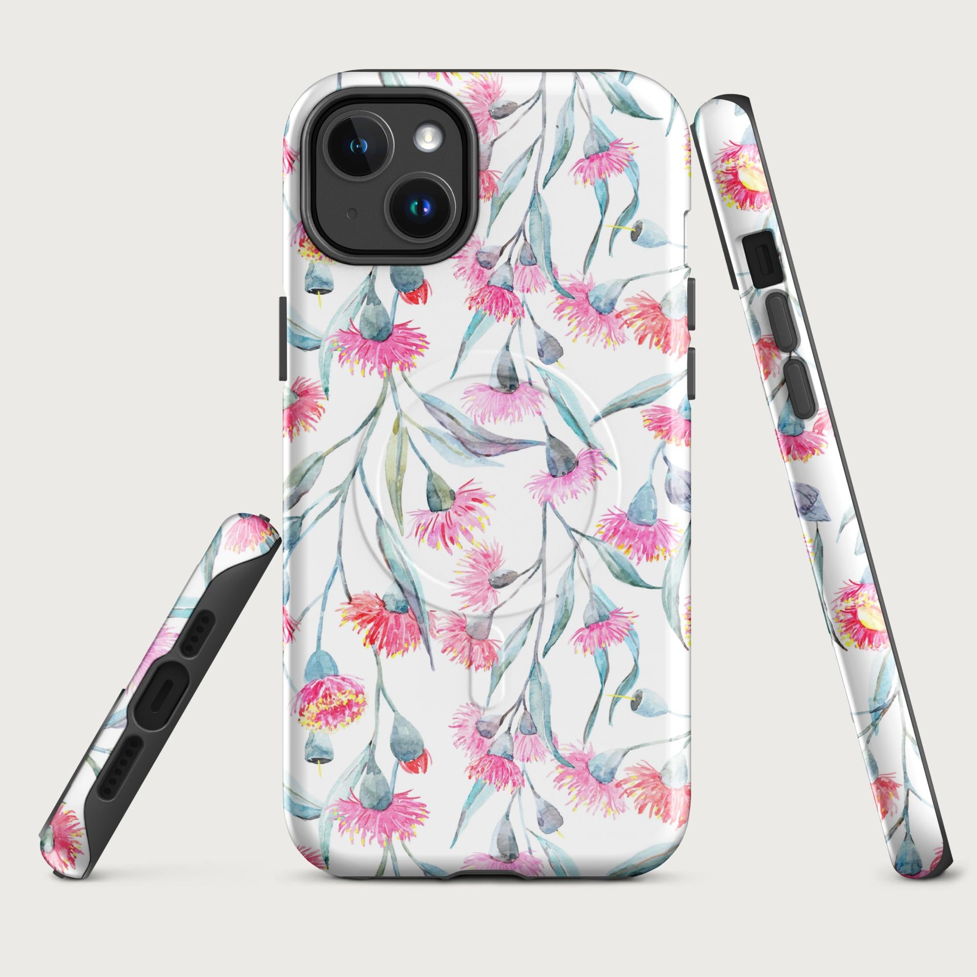 Pink Eucalyptus Flowers - MagSafe® tough case for iPhone® Glossy iPhone 14 Plus