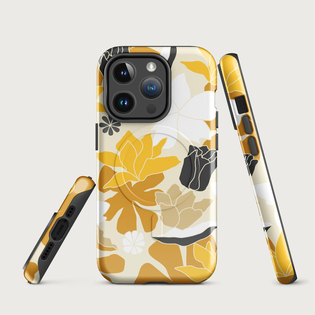 Retro Yellow Floral - MagSafe® tough case for iPhone® Glossy iPhone 14 Pro