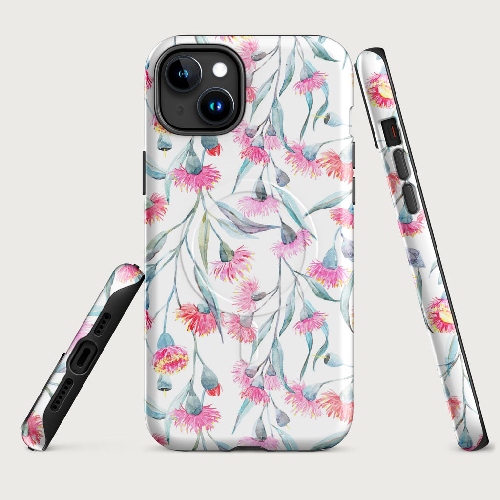 Pink Eucalyptus Flowers - MagSafe® tough case for iPhone® Glossy iPhone 15 Plus