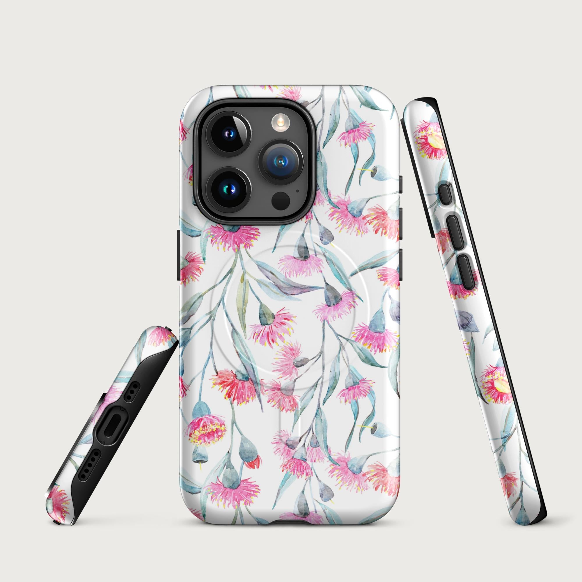 Pink Eucalyptus Flowers - MagSafe® tough case for iPhone® Glossy iPhone 15 Pro