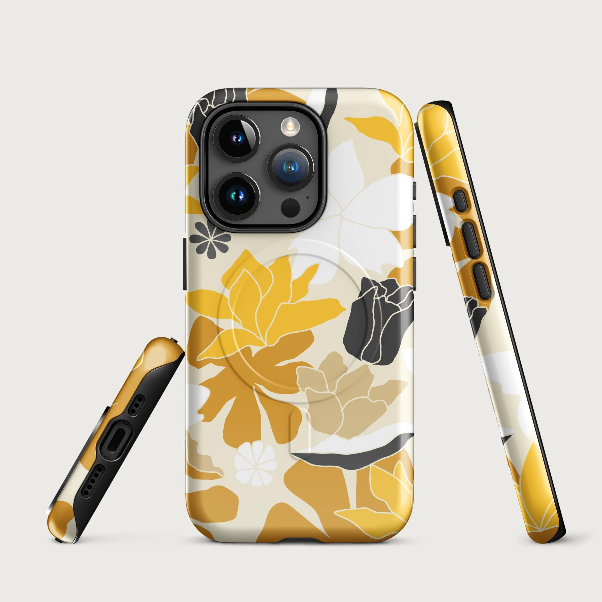 Retro Yellow Floral - MagSafe® tough case for iPhone® Glossy iPhone 15 Pro