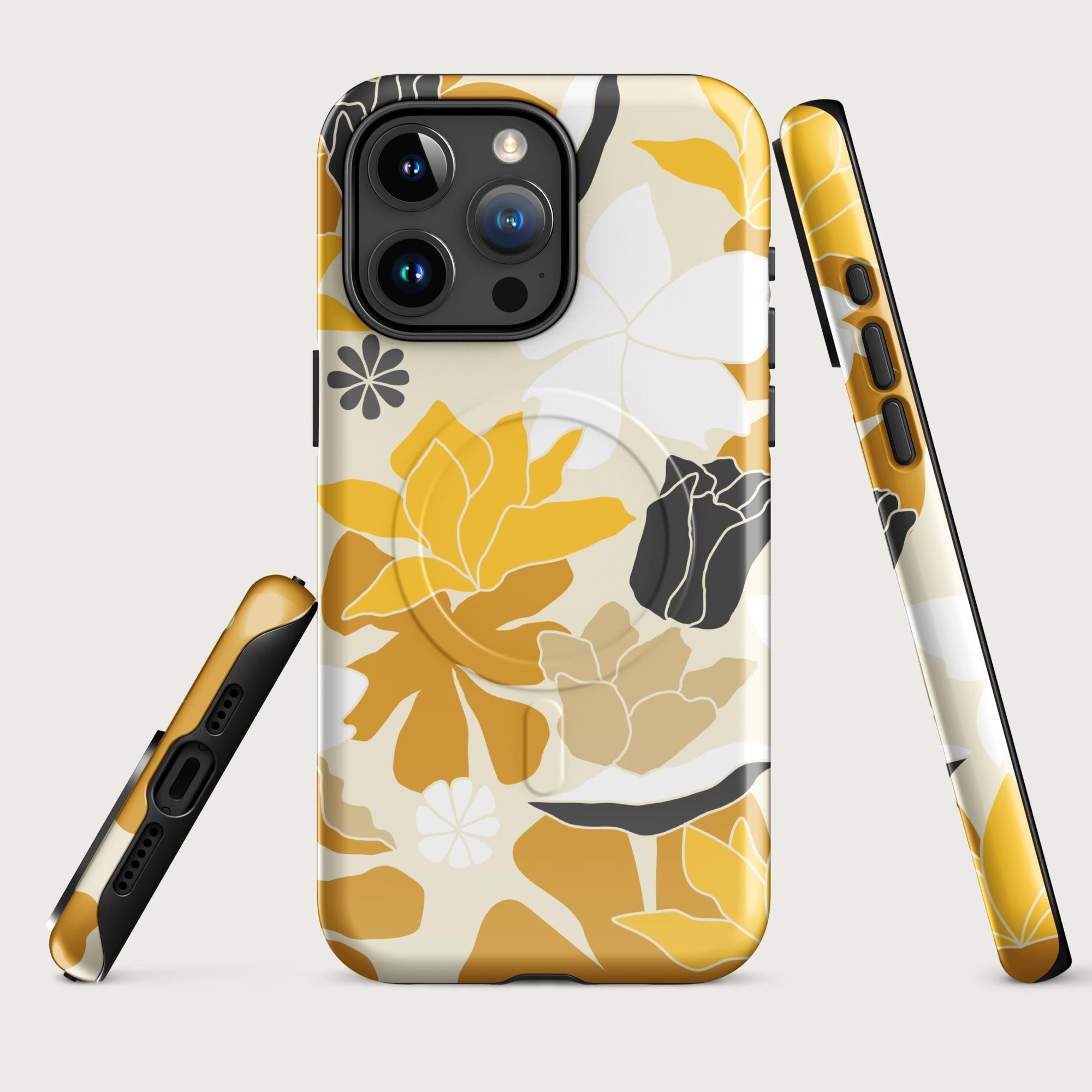 Retro Yellow Floral - MagSafe® tough case for iPhone® Glossy iPhone 15 Pro Max