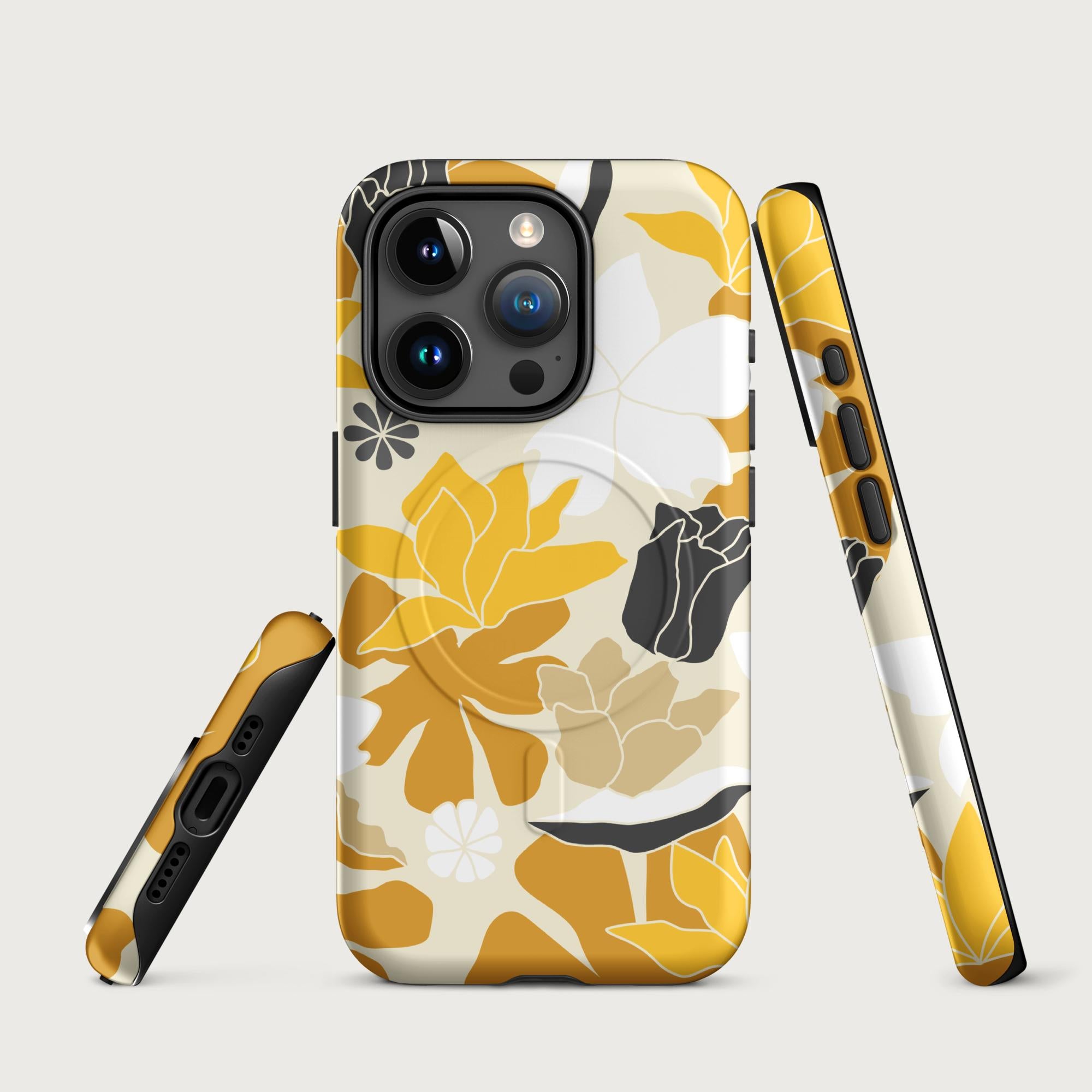 Retro Yellow Floral - MagSafe® tough case for iPhone® Matte iPhone 15 Pro