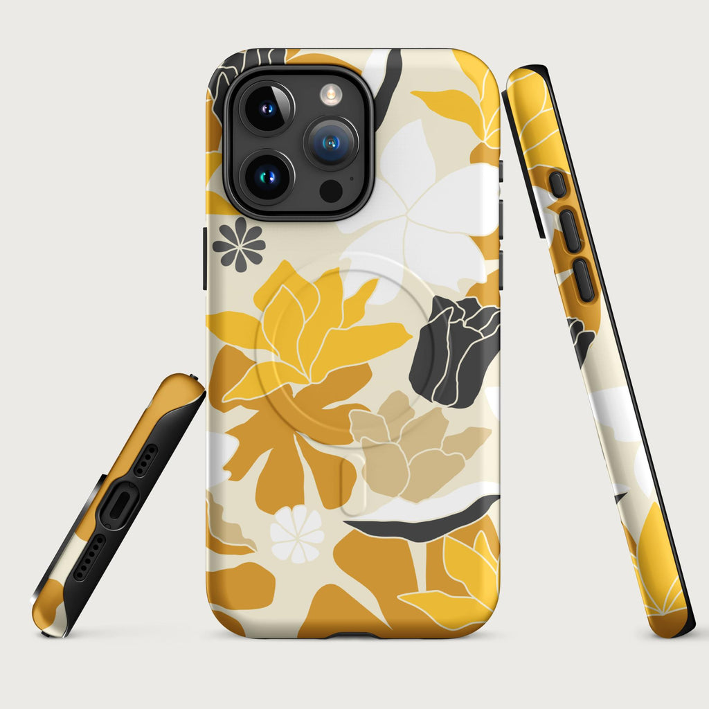 Retro Yellow Floral - MagSafe® tough case for iPhone® Matte iPhone 15 Pro Max