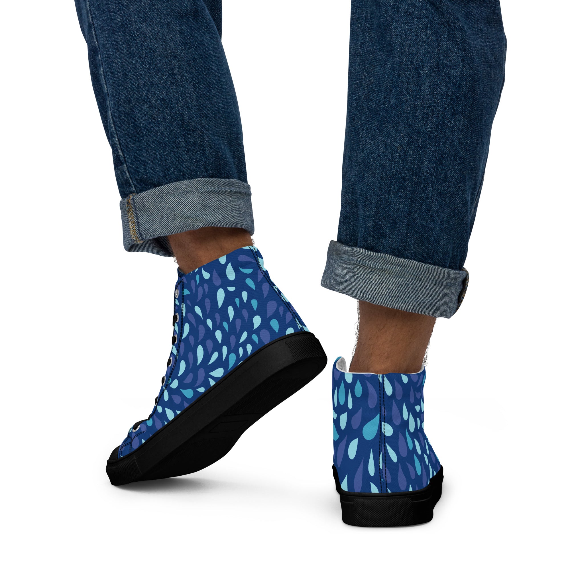 Blue Raindrop - Men’s high top canvas shoes Mens High Top Shoes Printed Offshore