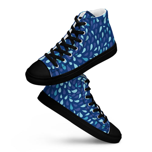 Blue Raindrop - Men’s high top canvas shoes Black Mens High Top Shoes Printed Offshore