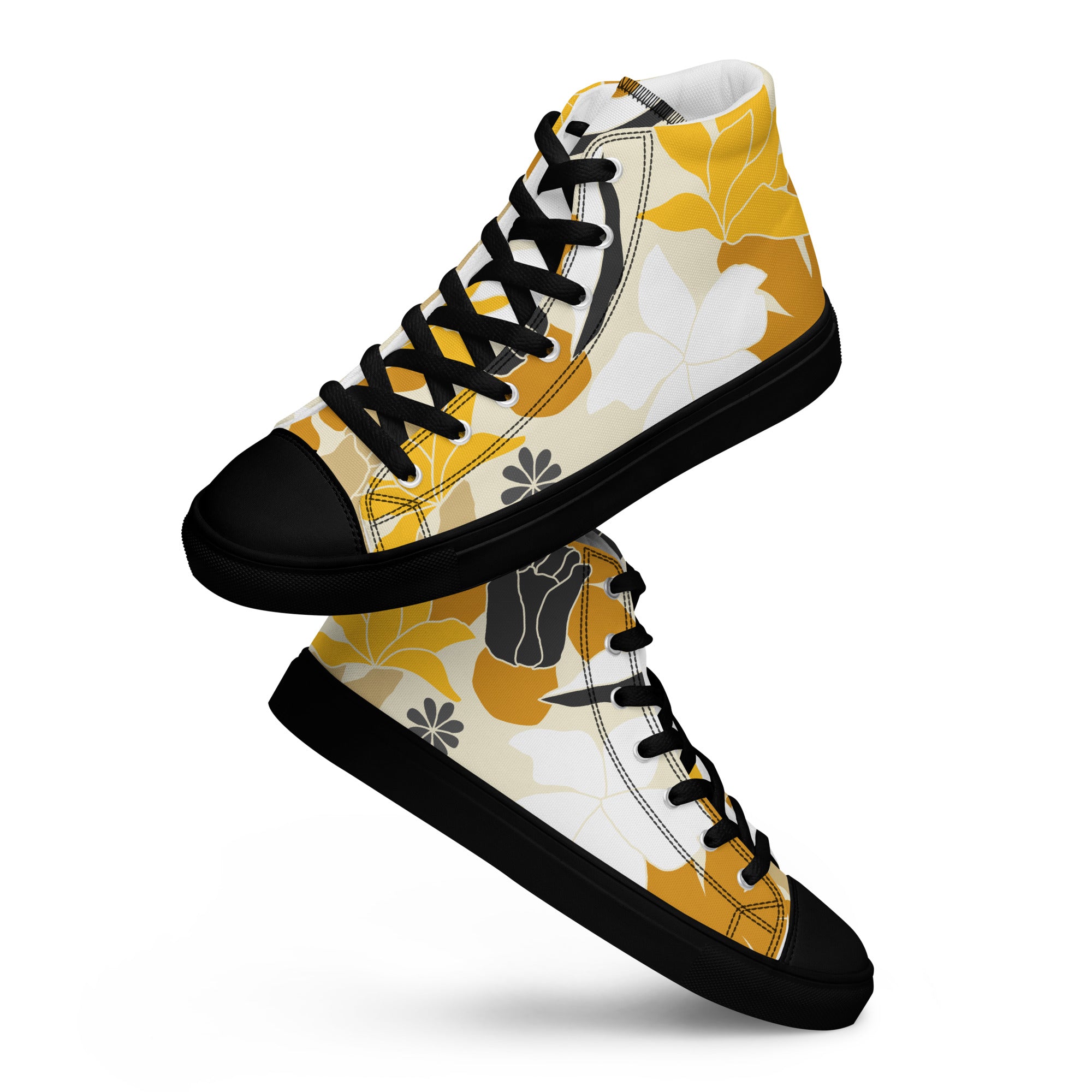 Retro Yellow Flower - Men’s high top canvas shoes Black Mens High Top Shoes Printed Offshore