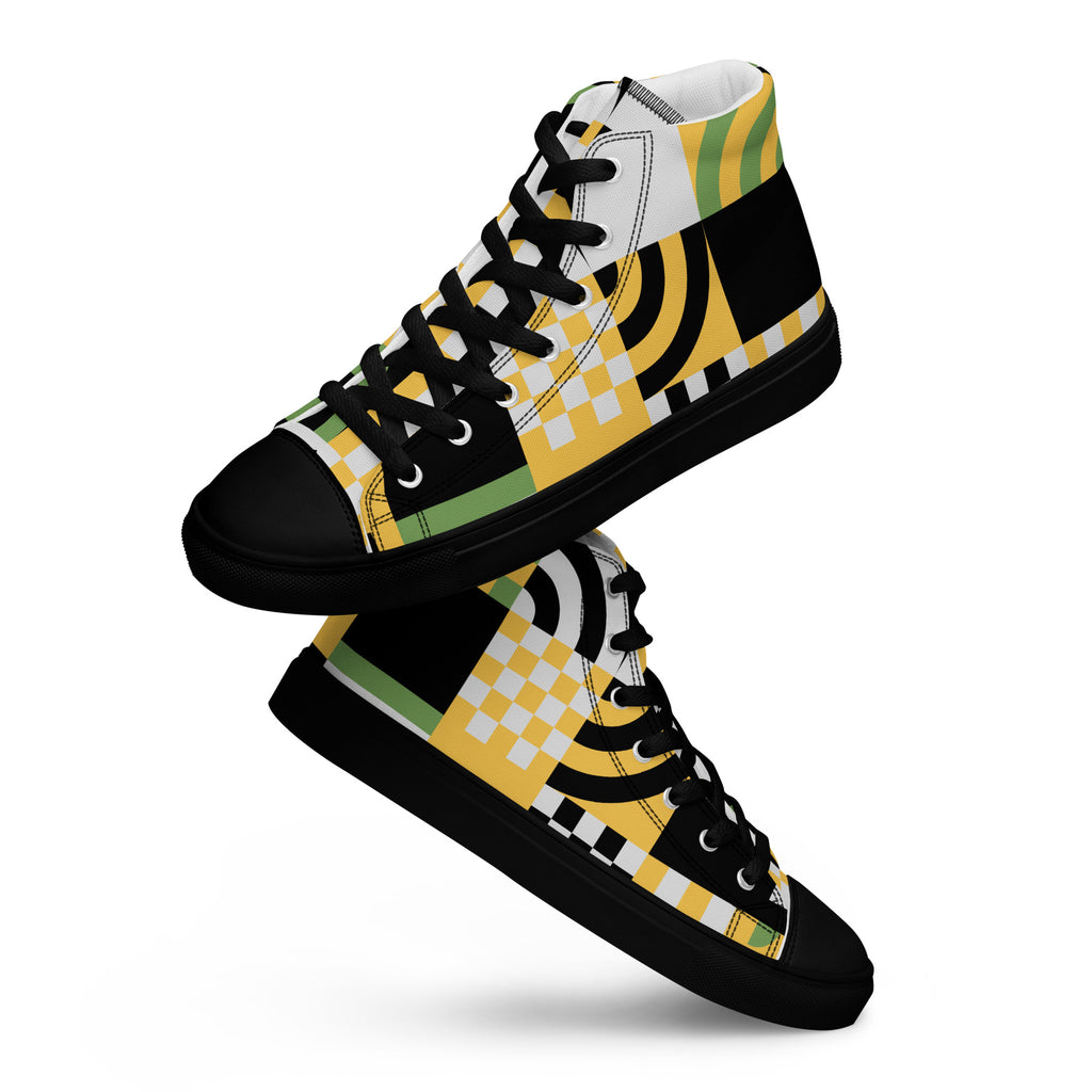 Grid Green And Yellow - Men’s high top canvas shoes Black Mens High Top Shoes Printed Offshore