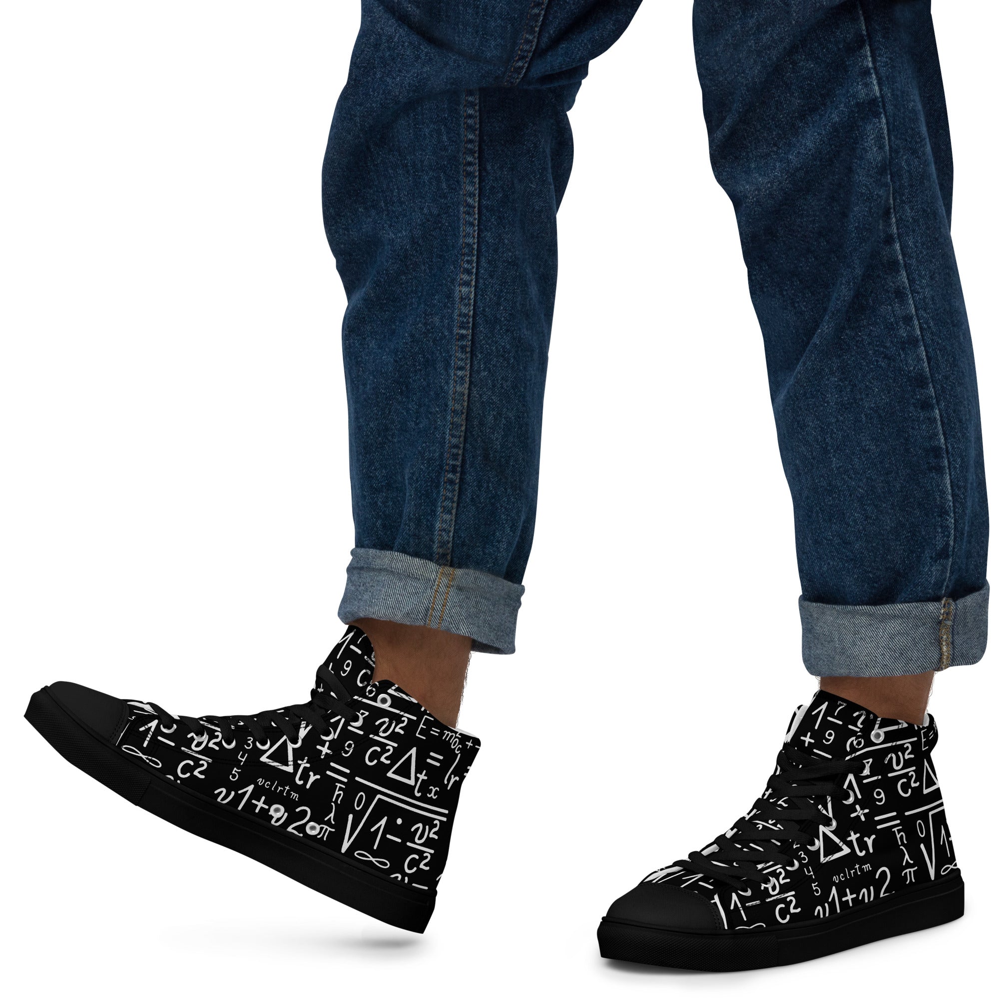 Mathematics - Men’s high top canvas shoes Black Mens High Top Shoes Maths Printed Offshore