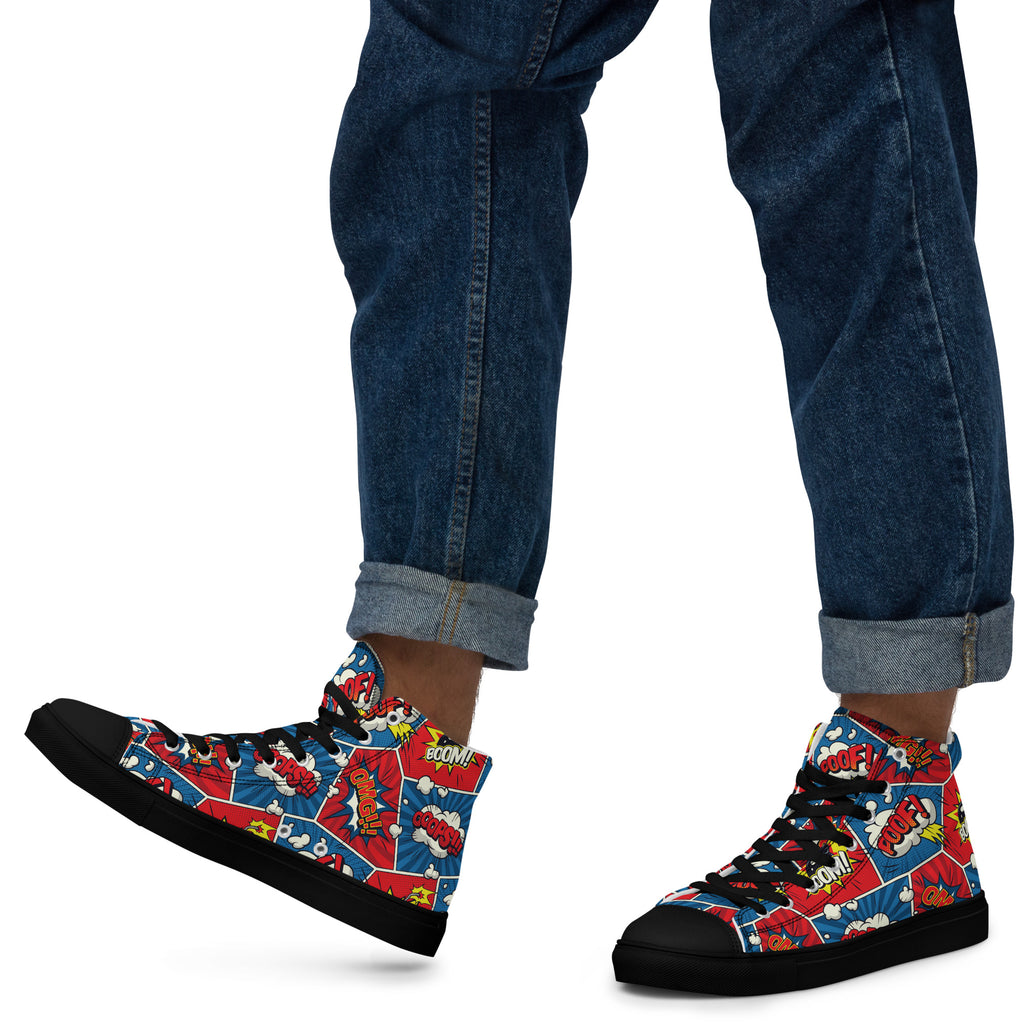 Comic Book - Men’s high top canvas shoes Black Mens High Top Shoes Printed Offshore