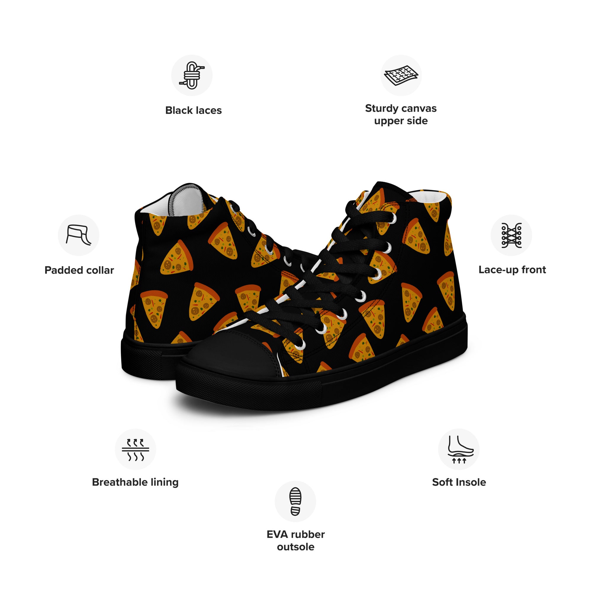 Pizzas - Men’s high top canvas shoes Mens High Top Shoes food Printed Offshore
