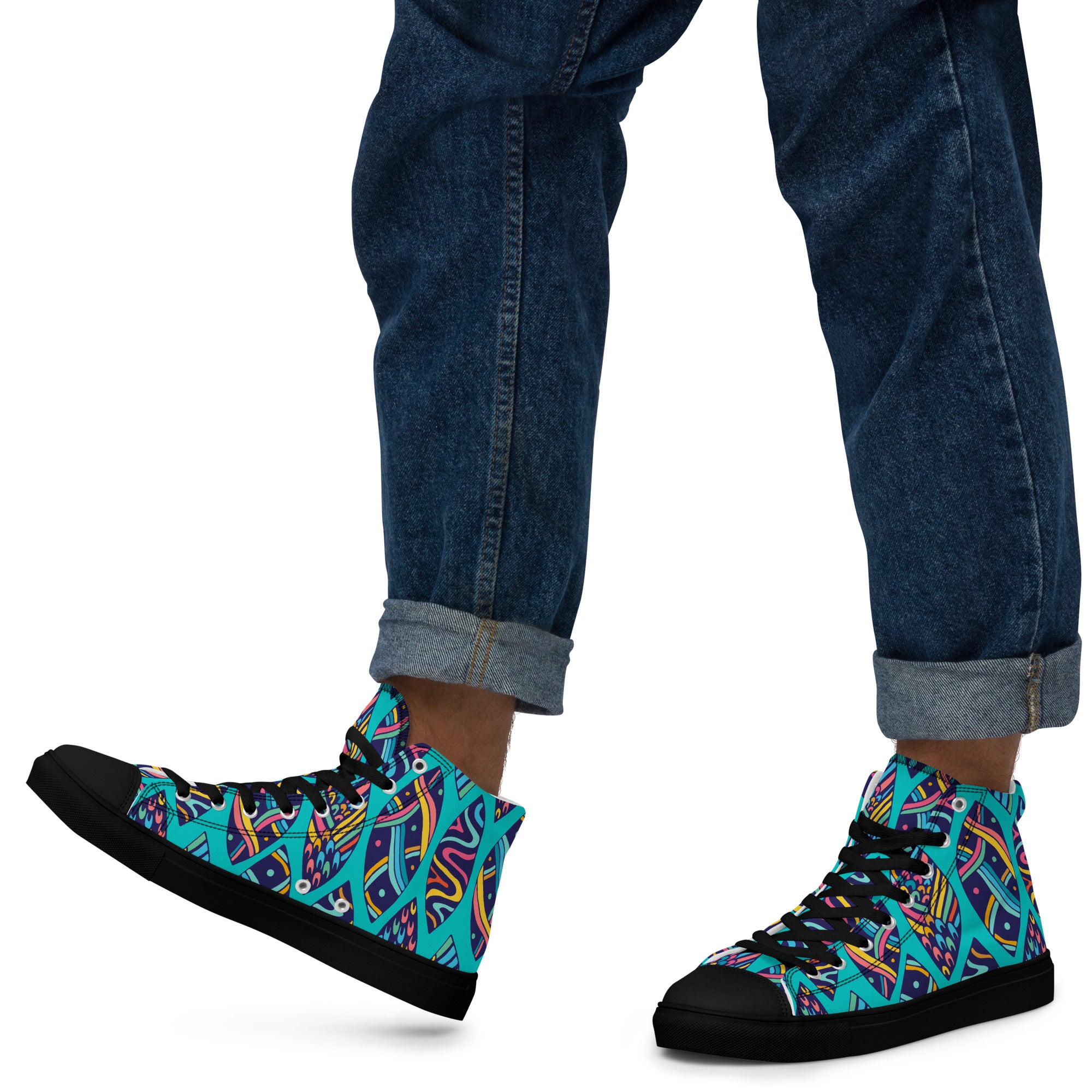 Aloha Surfboards - Men’s high top canvas shoes Black Mens High Top Shoes Printed Offshore Summer Surf