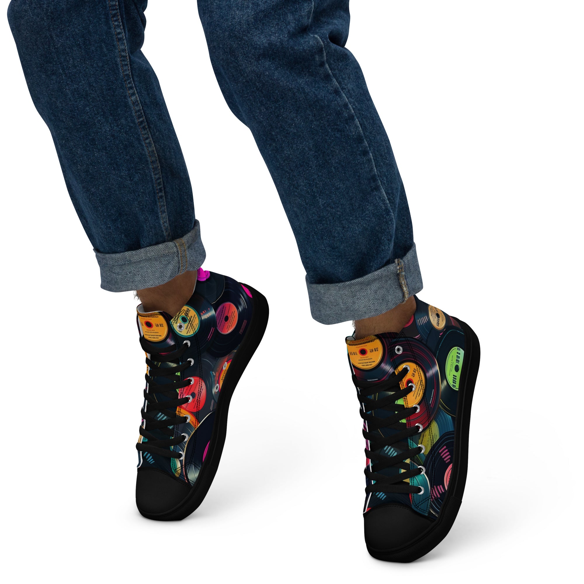 Retro Vinyl Records - Men’s high top canvas shoes Mens High Top Shoes Music Printed Offshore Retro