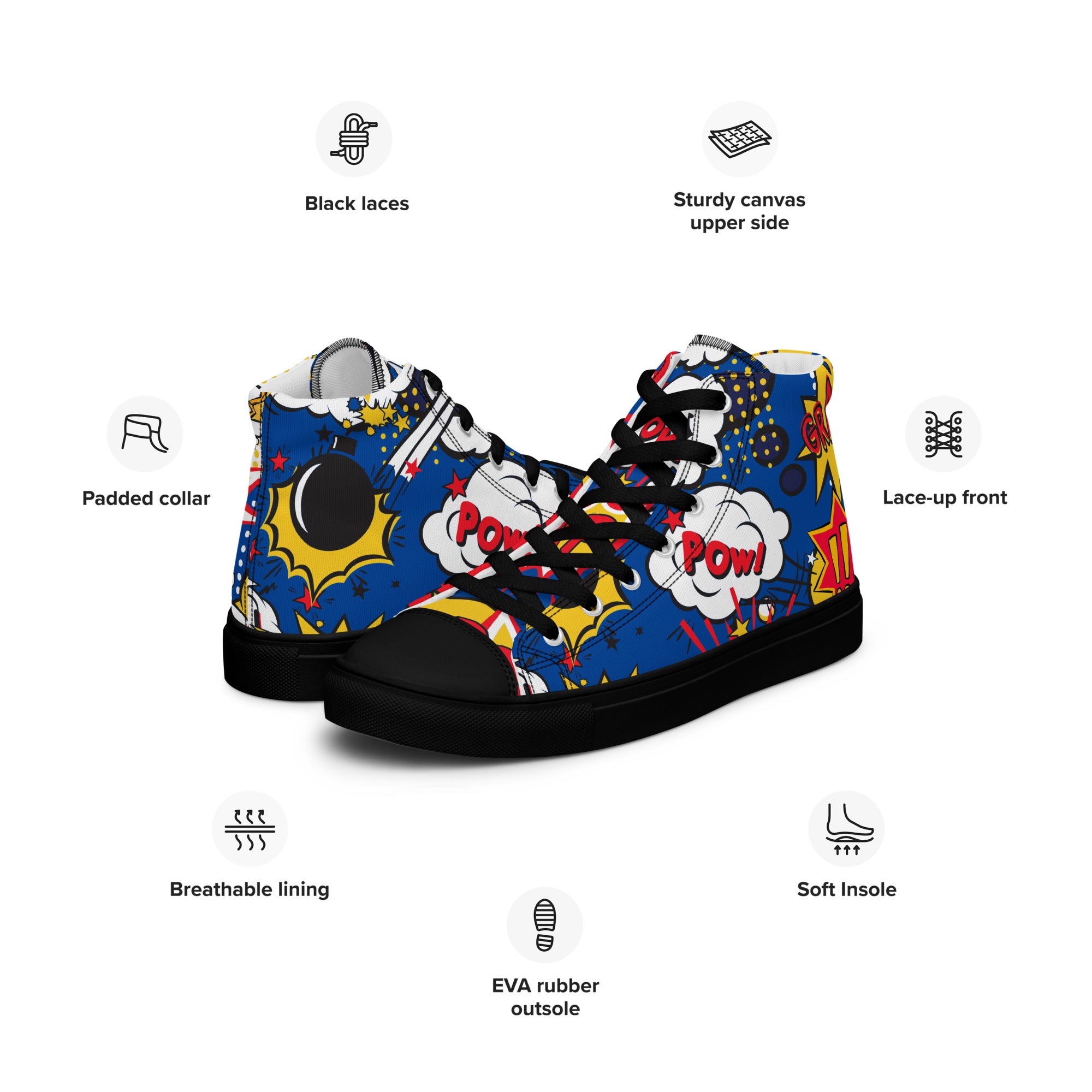 Blue Comic Book - Men’s high top canvas shoes Mens High Top Shoes Comic Printed Offshore