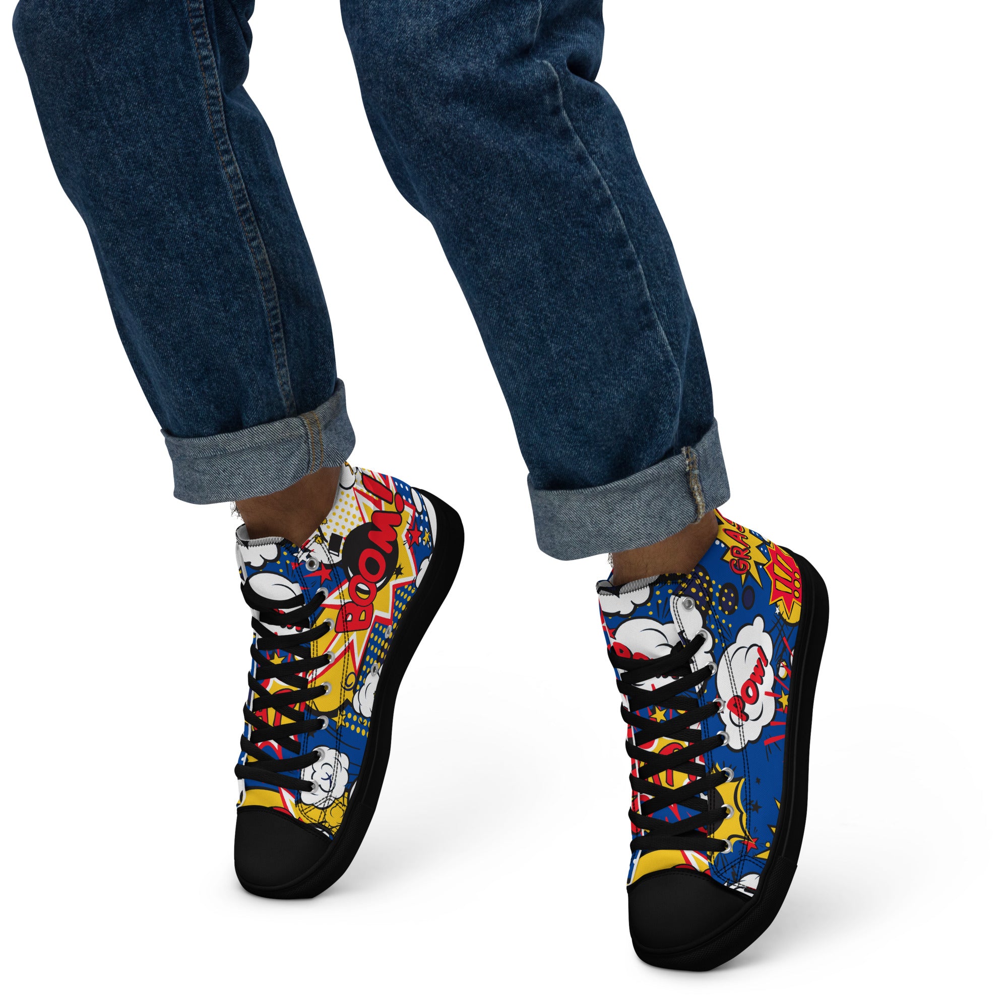 Blue Comic Book - Men’s high top canvas shoes Mens High Top Shoes Comic Printed Offshore