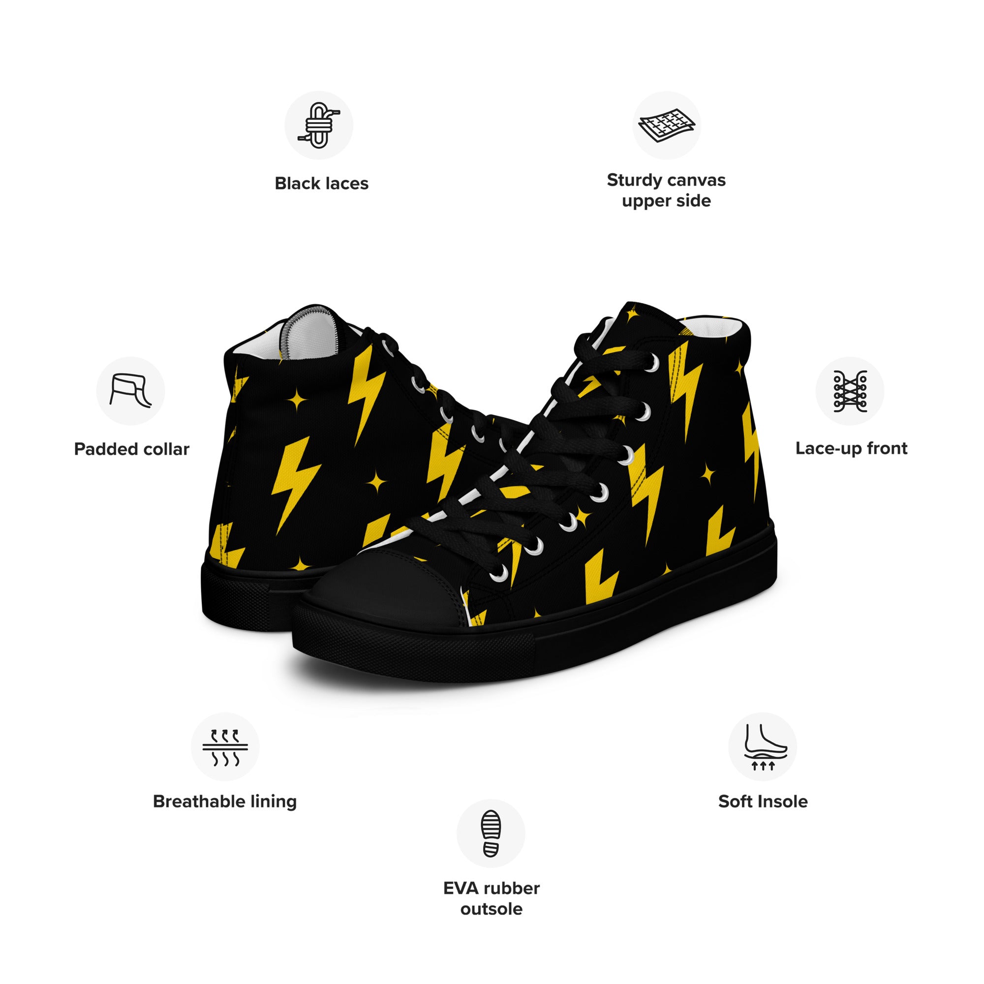 Yellow Lightning Men’s high top canvas shoes Mens High Top Shoes Comic Printed Offshore