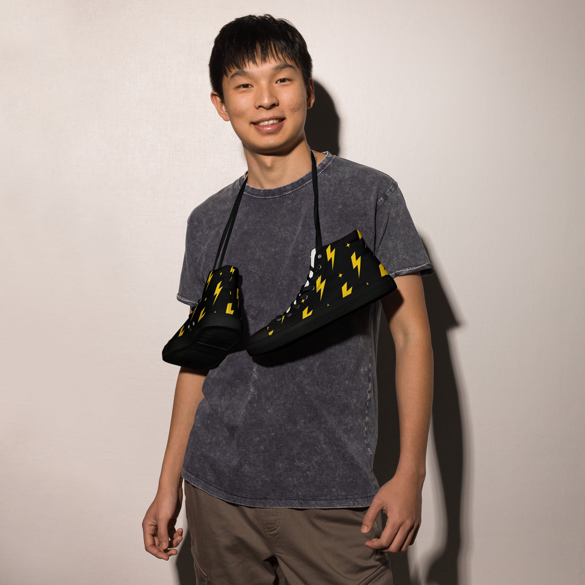 Yellow Lightning - Men’s high top canvas shoes Mens High Top Shoes Comic Printed Offshore