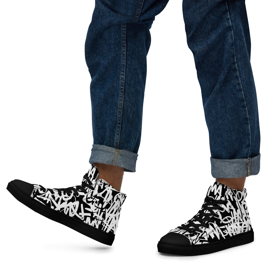 Graffiti - Men’s high top canvas shoes Black Mens High Top Shoes