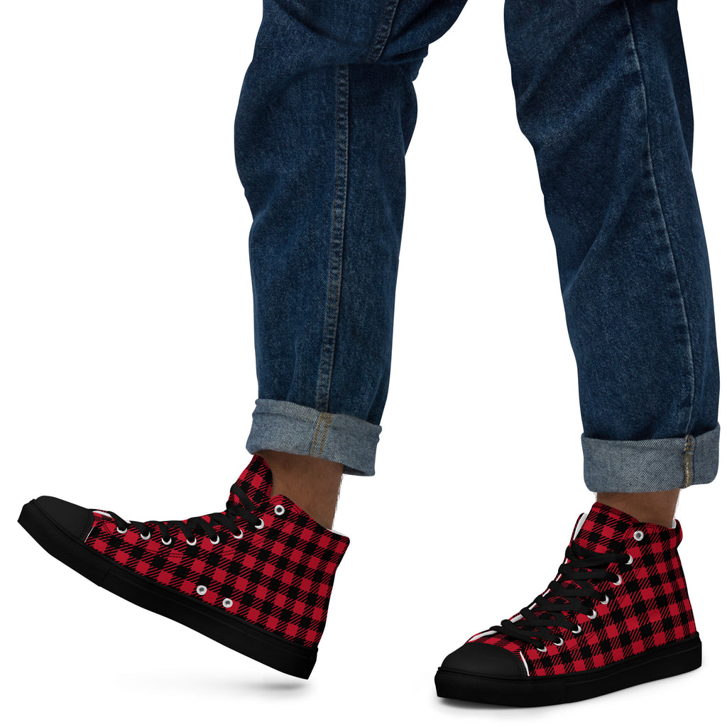 Red And Black Check - Men’s high top canvas shoes Black Mens High Top Shoes Printed Offshore