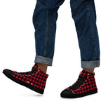 Red And Black Check - Men’s high top canvas shoes Black Mens High Top Shoes Printed Offshore