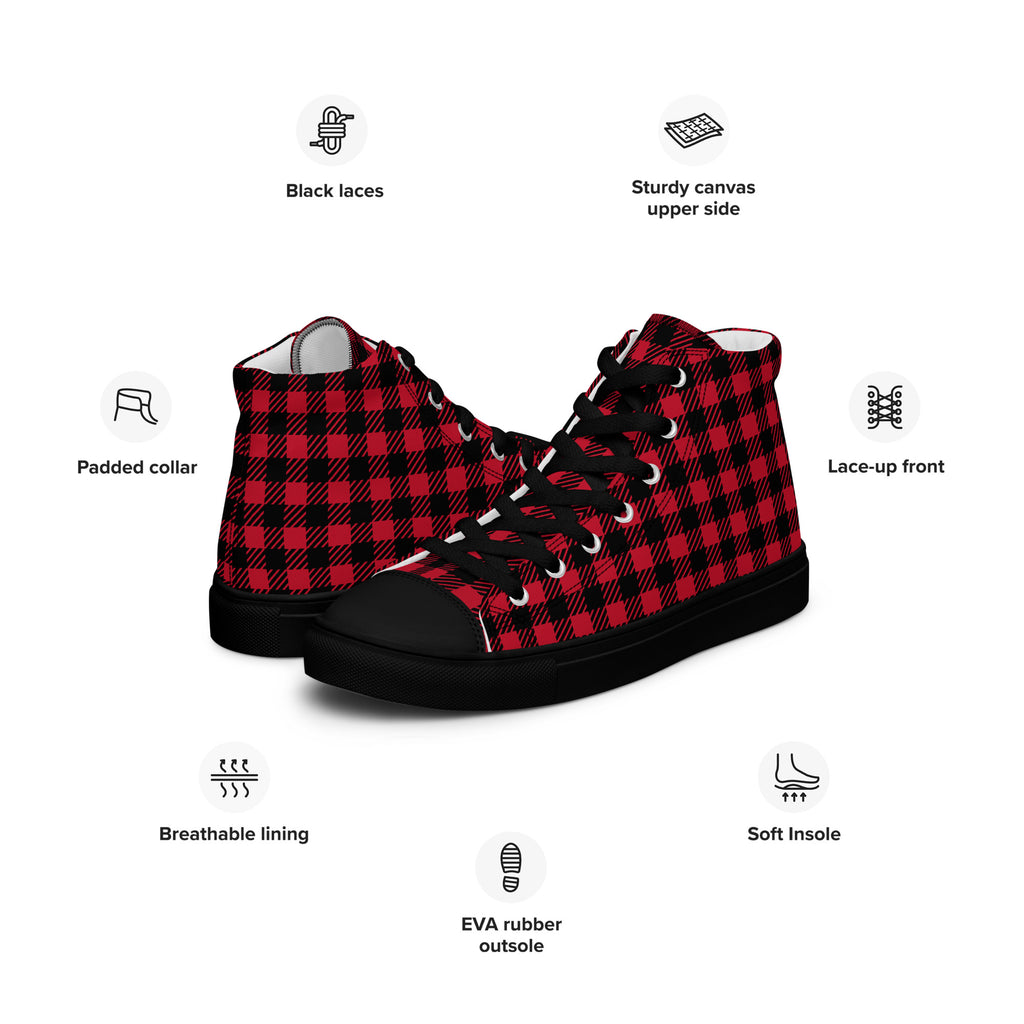 Red And Black Check - Men’s high top canvas shoes Mens High Top Shoes Printed Offshore