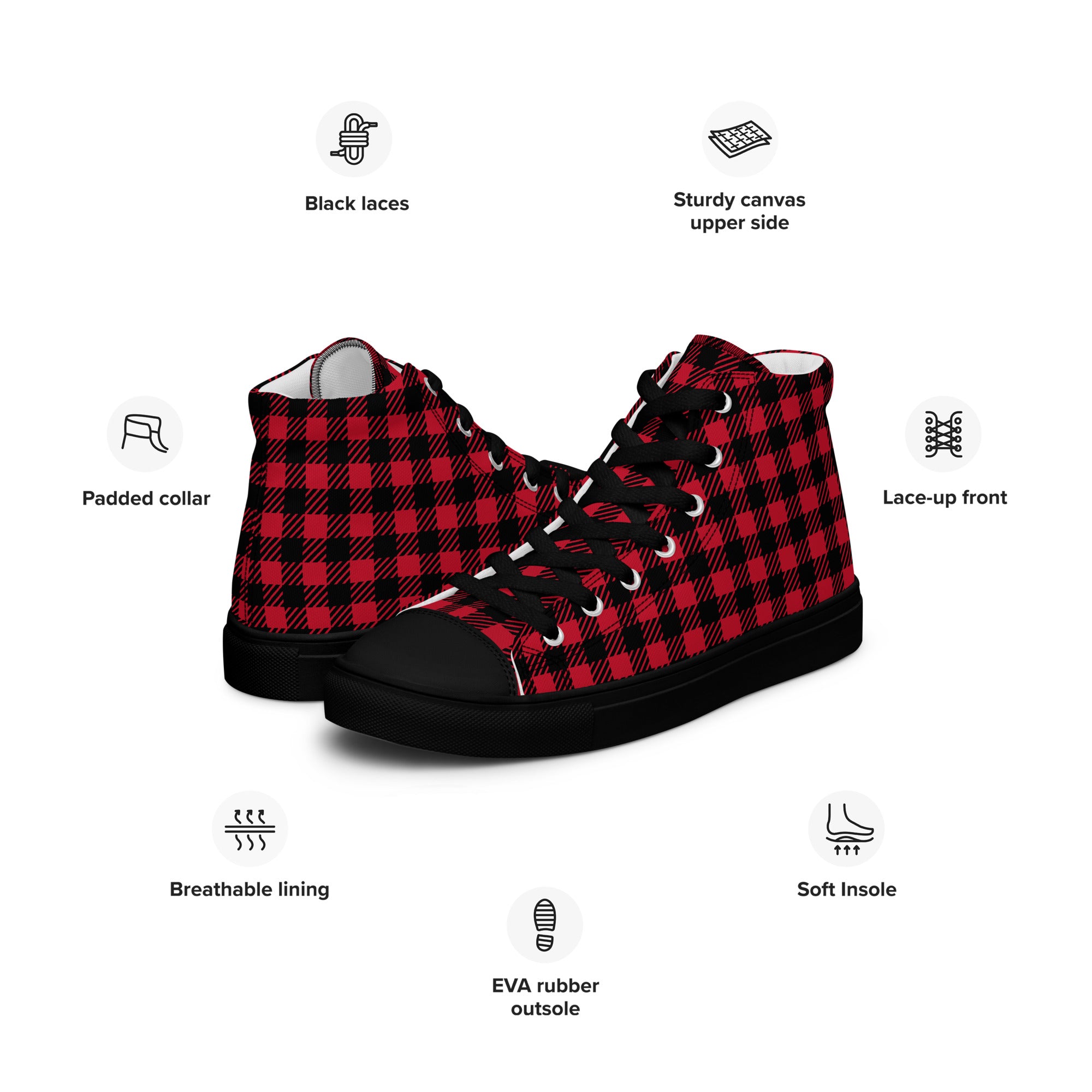 Red And Black Check - Men’s high top canvas shoes Mens High Top Shoes Printed Offshore