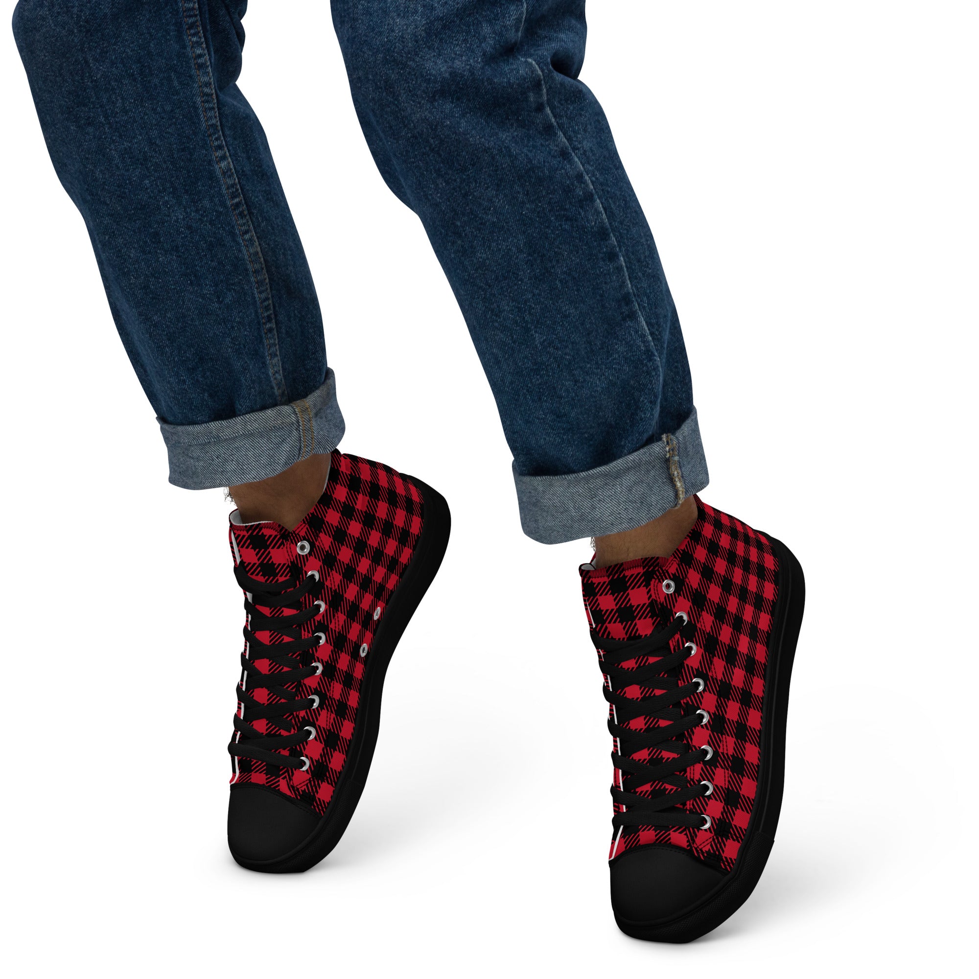 Red And Black Check - Men’s high top canvas shoes Mens High Top Shoes Printed Offshore