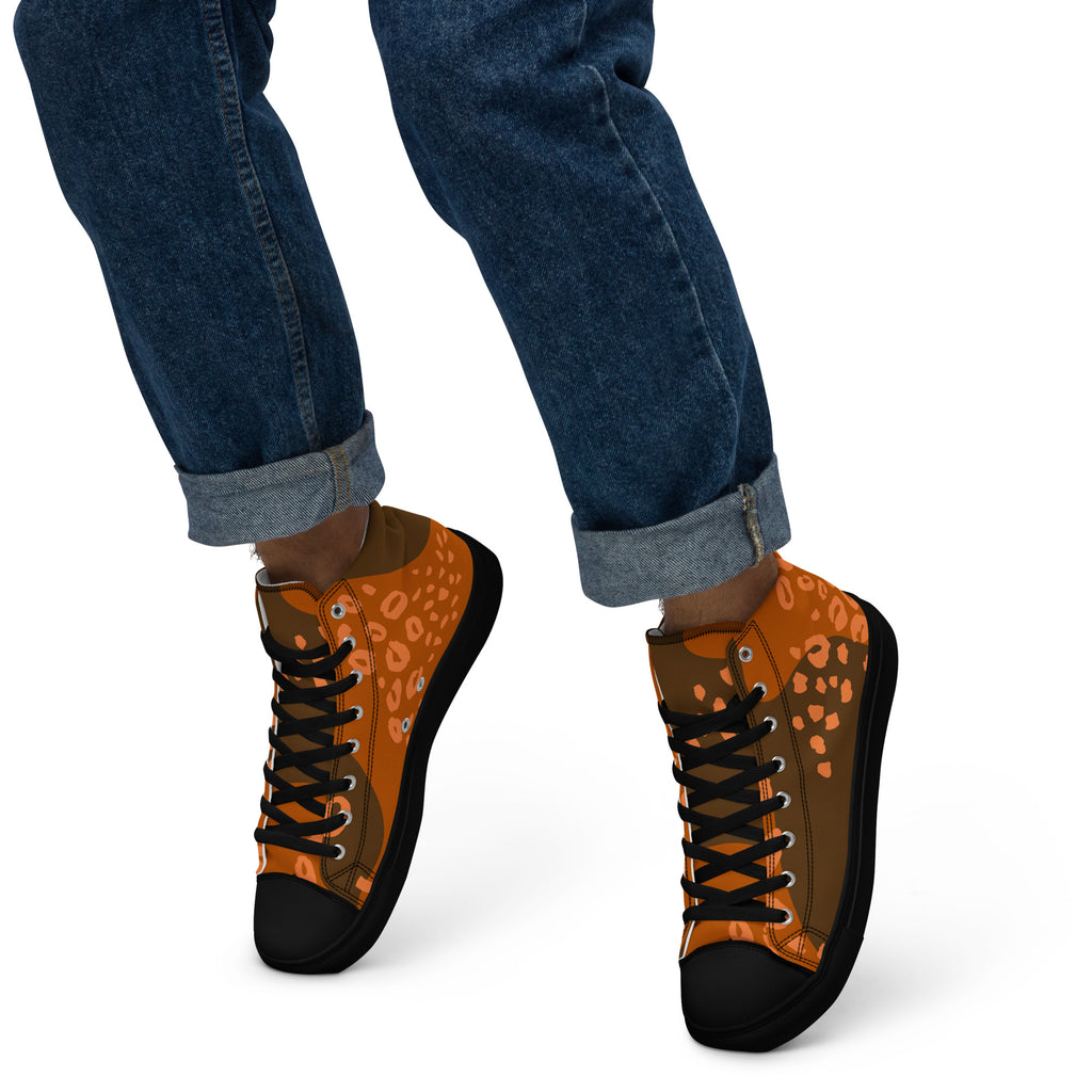 Orange Brown - Men’s high top canvas shoes Mens High Top Shoes Printed Offshore