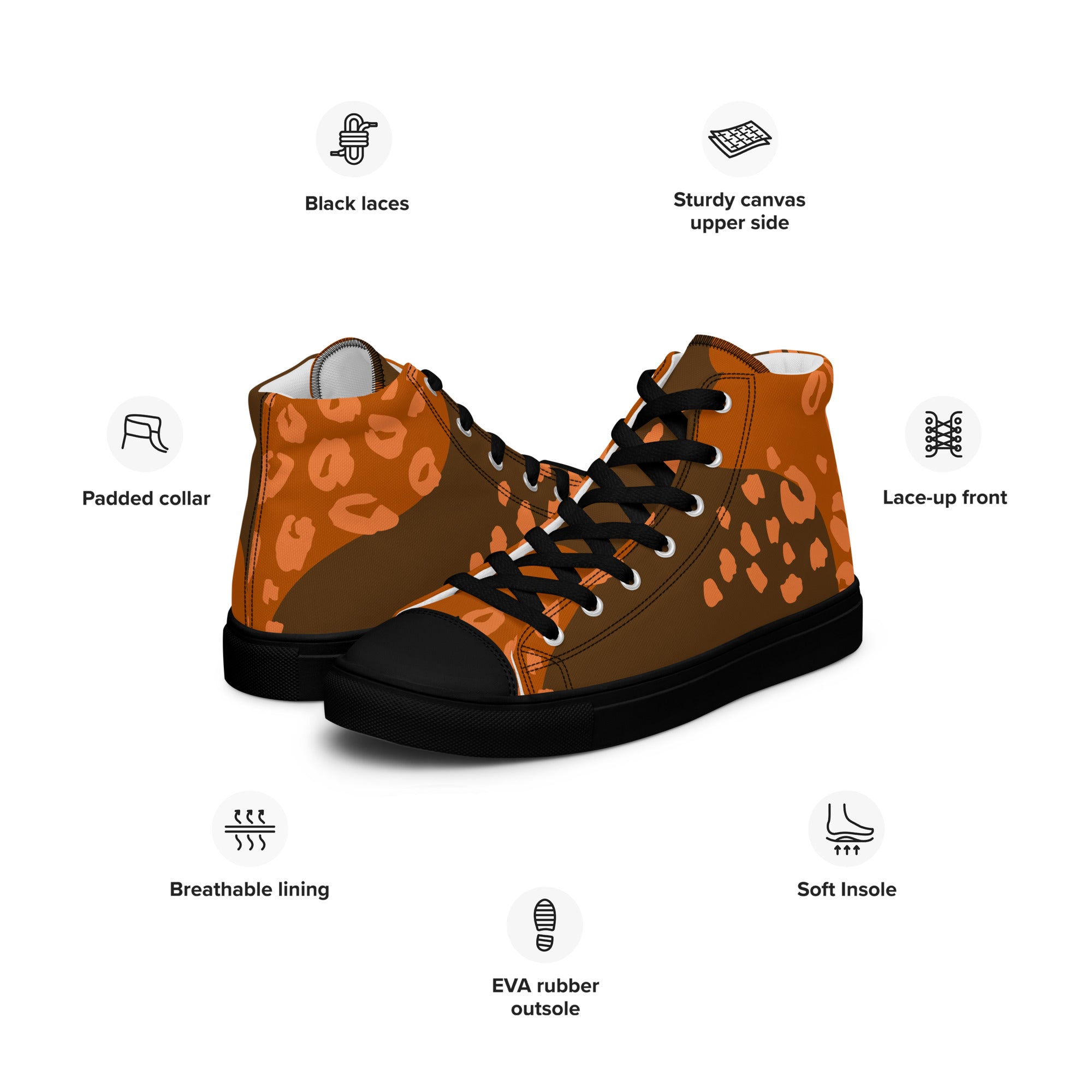 Orange Brown - Men’s high top canvas shoes Mens High Top Shoes Printed Offshore