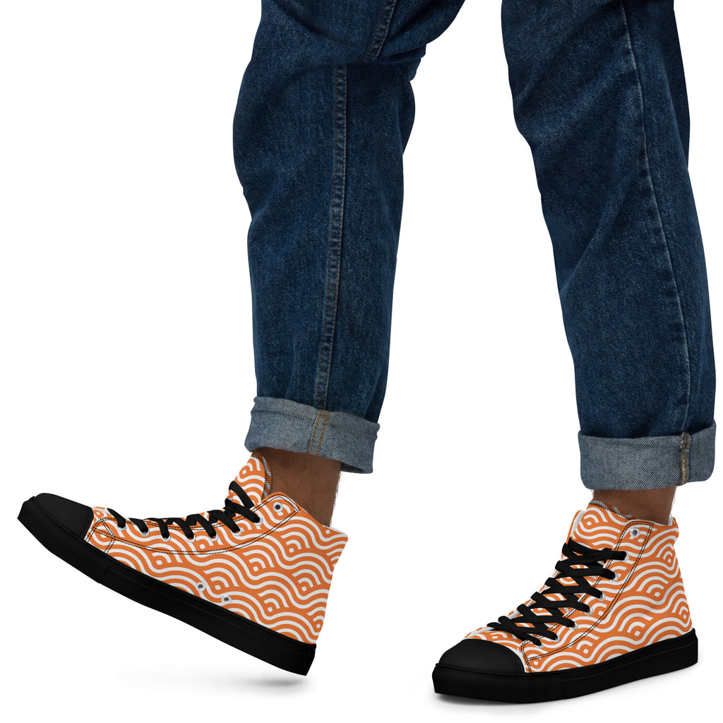 Orange Waves - Men’s high top canvas shoes Black Mens High Top Shoes Printed Offshore
