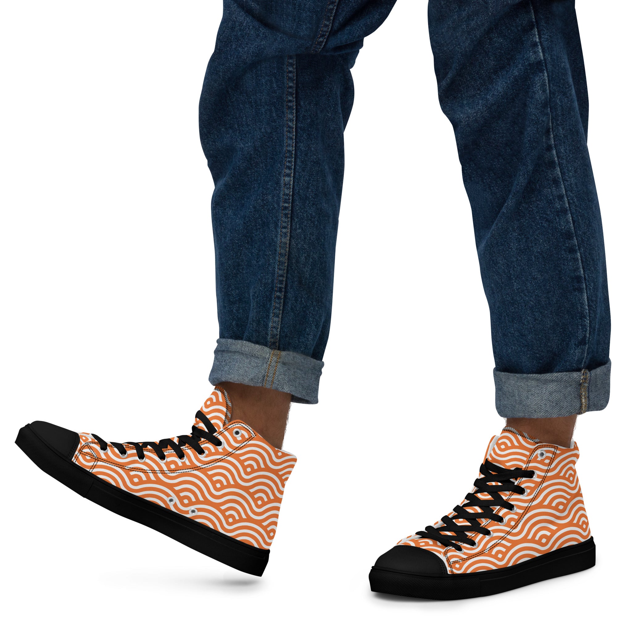 Orange Waves - Men’s high top canvas shoes Black Mens High Top Shoes Printed Offshore