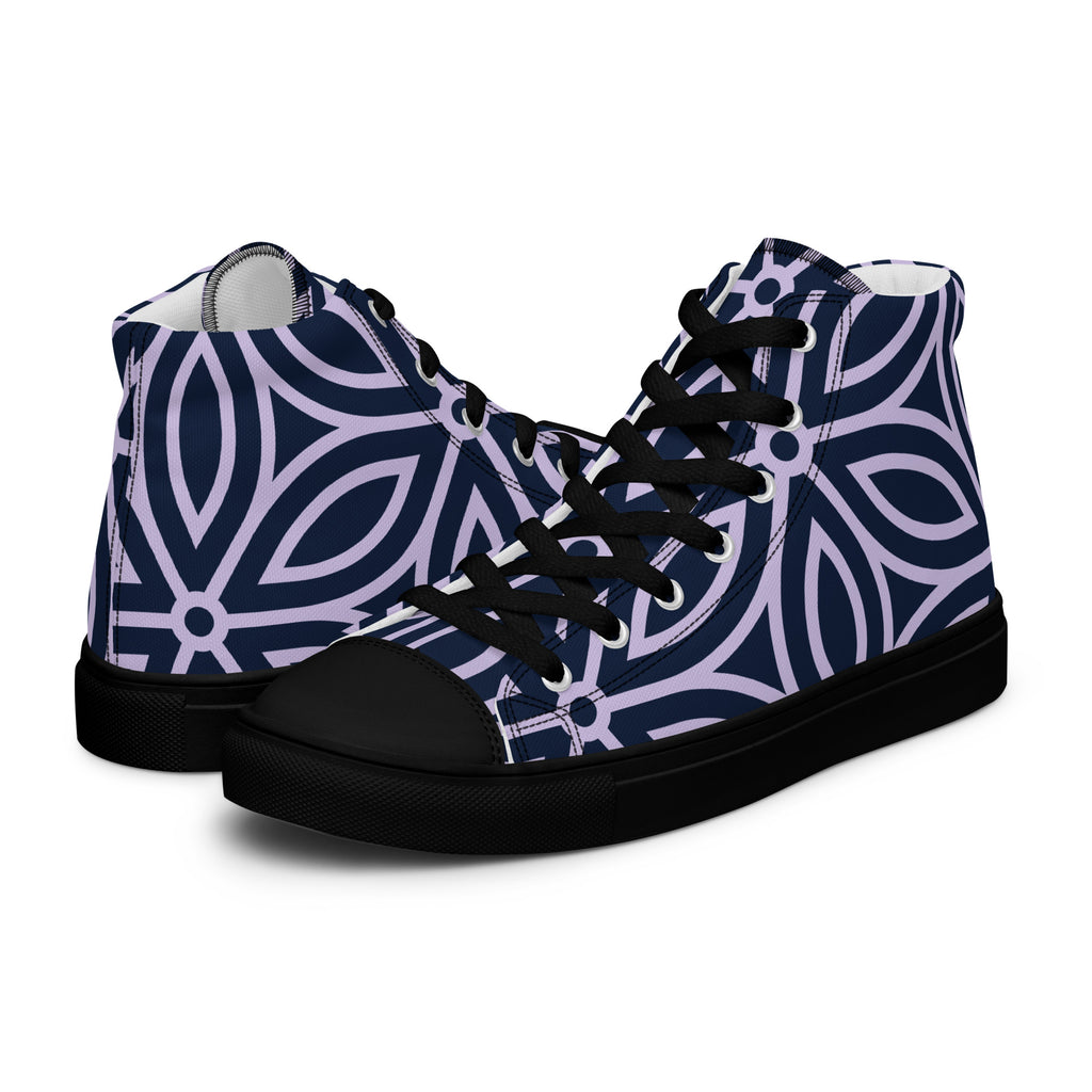 Purple Petal - Men’s high top canvas shoes Black Mens High Top Shoes Printed Offshore