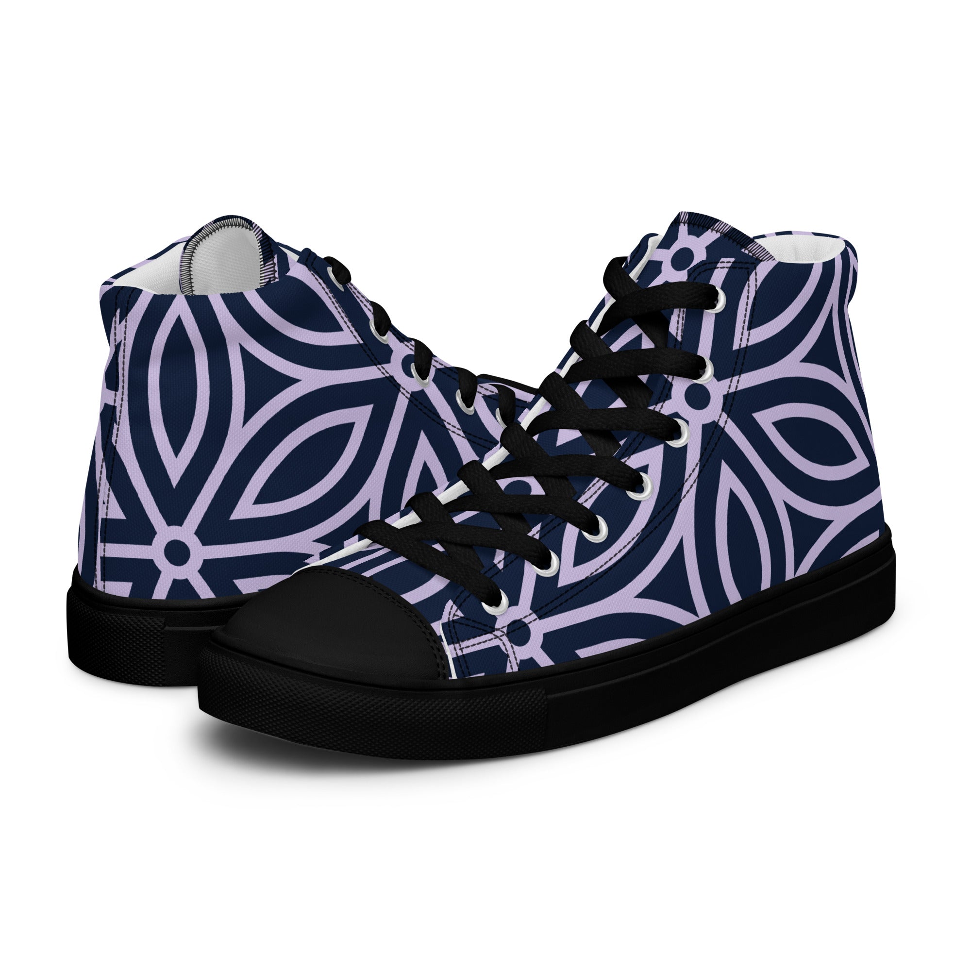 Purple Petal - Men’s high top canvas shoes Black Mens High Top Shoes Printed Offshore