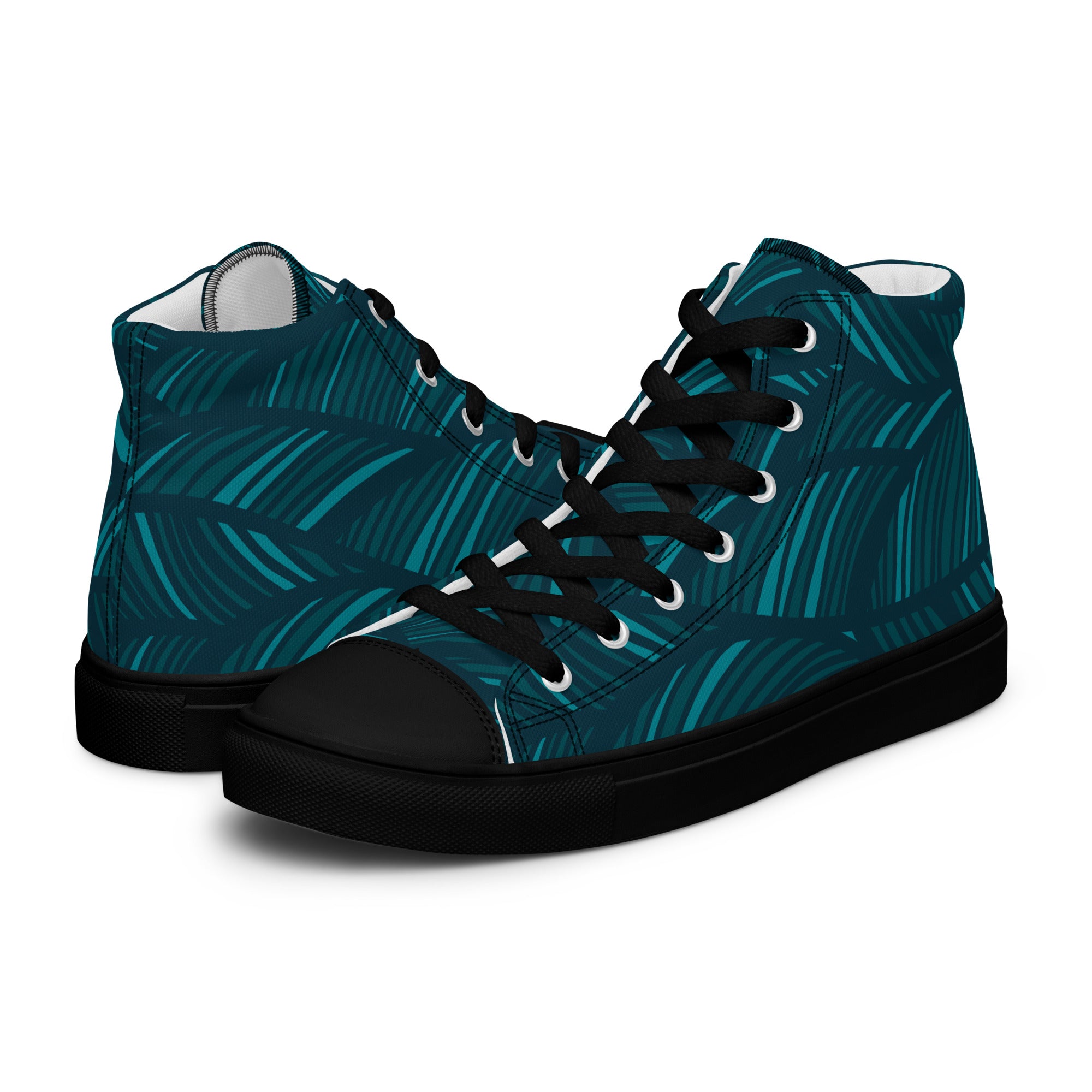 Teal Abstract - Men’s high top canvas shoes Black Mens High Top Shoes Printed Offshore