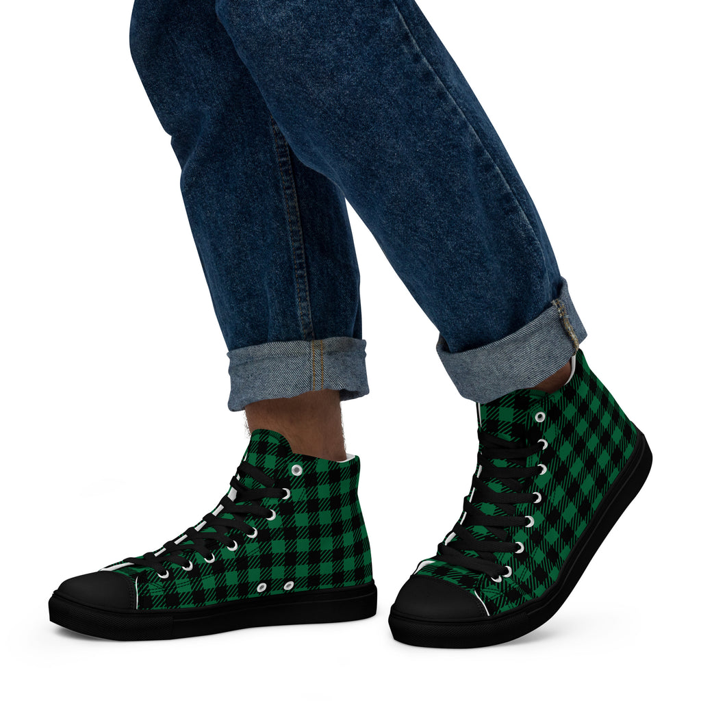 Green Check - Men’s high top canvas shoes Black Mens High Top Shoes Printed Offshore