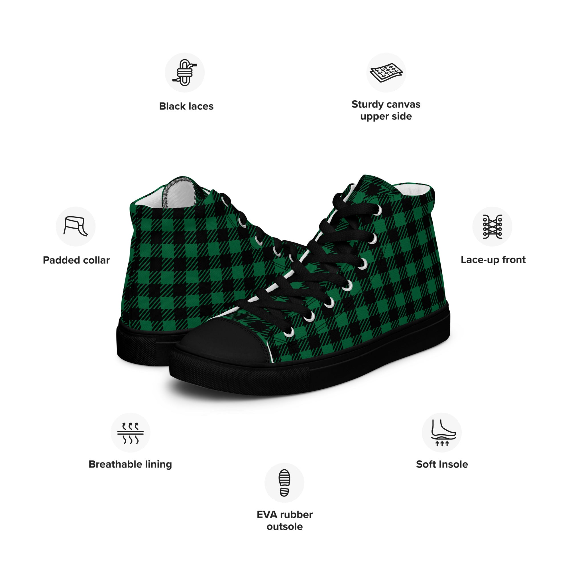 Green Check - Men’s high top canvas shoes Mens High Top Shoes Printed Offshore