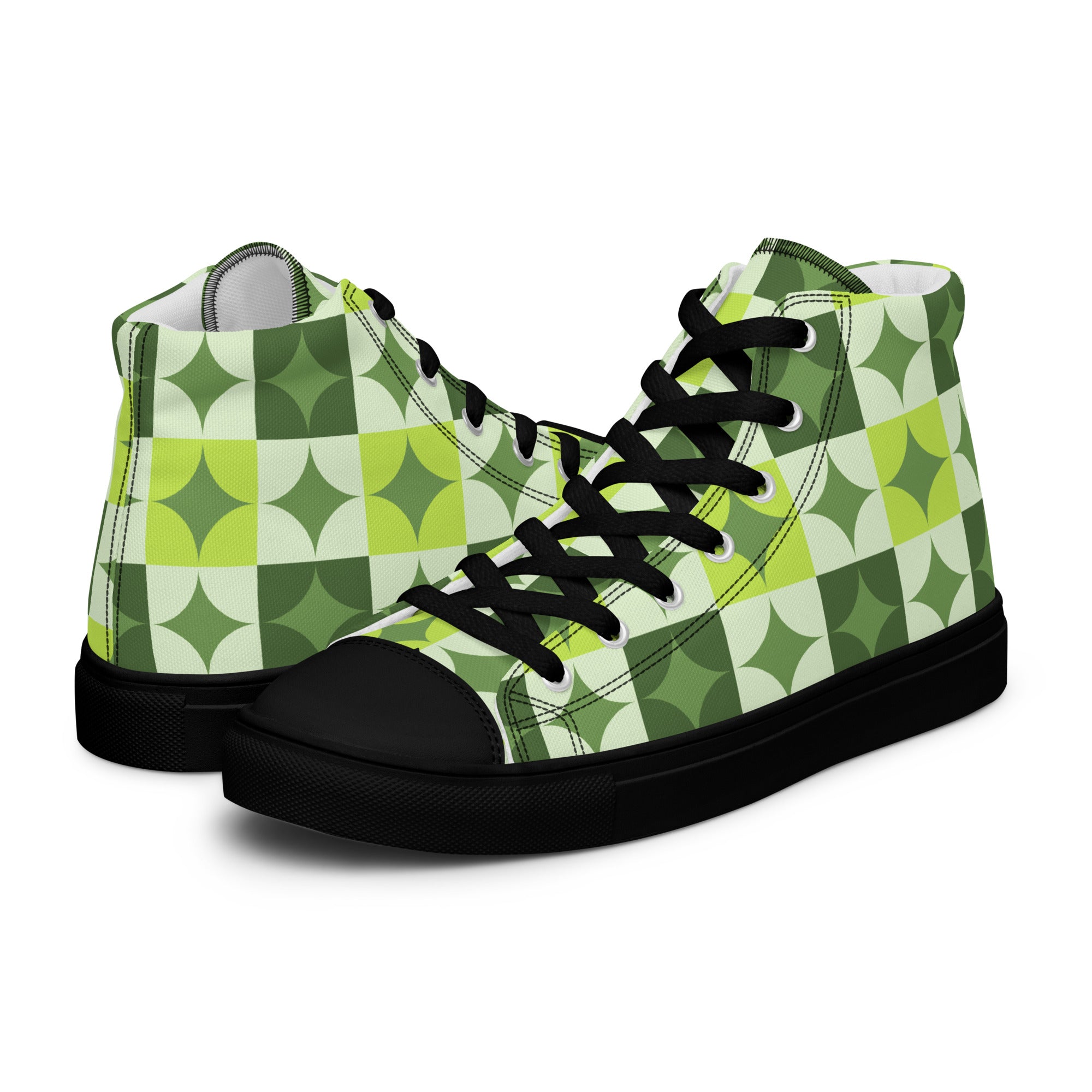 Green Circle Square - Men’s high top canvas shoes Black Mens High Top Shoes Printed Offshore