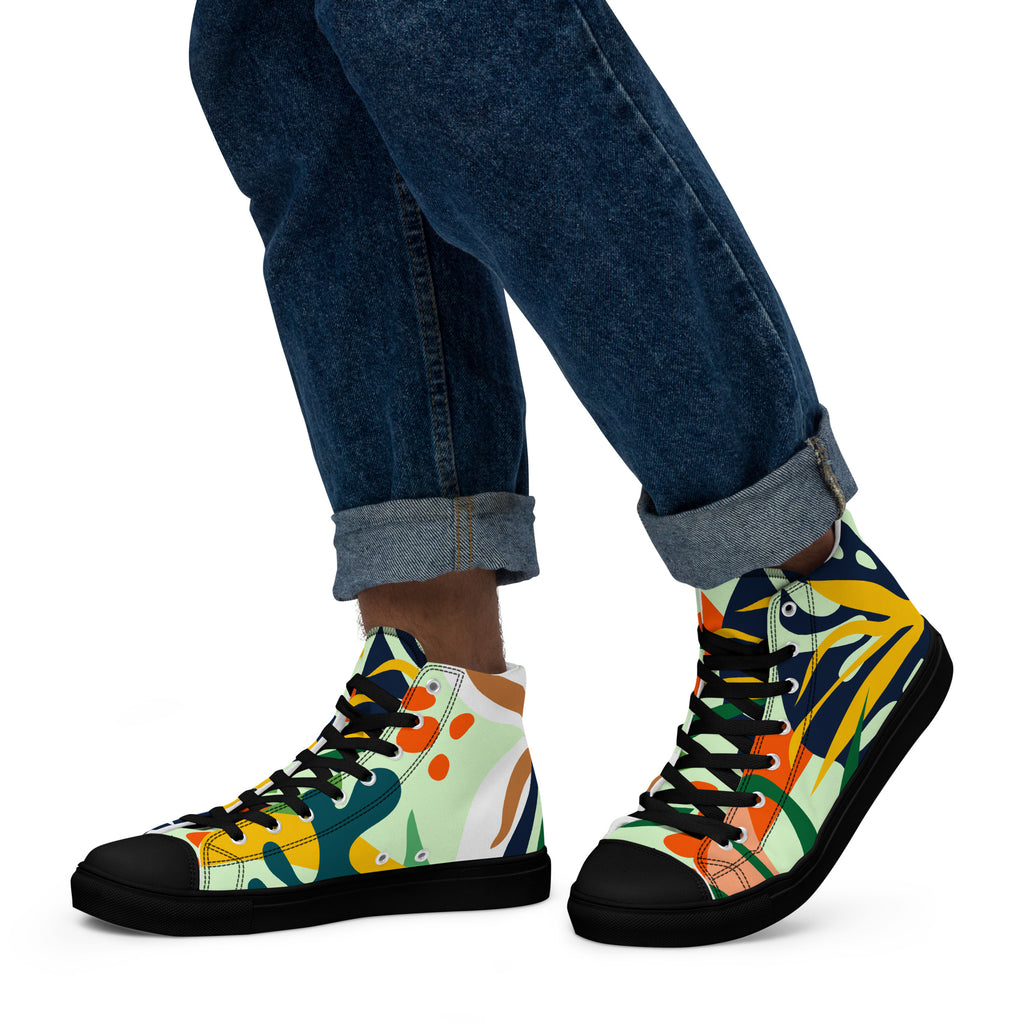 Tropical Leaves - Men’s high top canvas shoes Black Mens High Top Shoes Printed Offshore