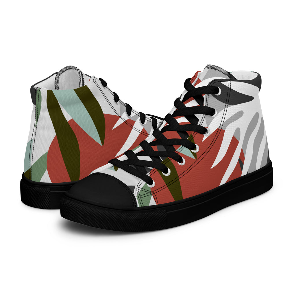 Dark Leaves - Men’s high top canvas shoes Black Mens High Top Shoes Printed Offshore