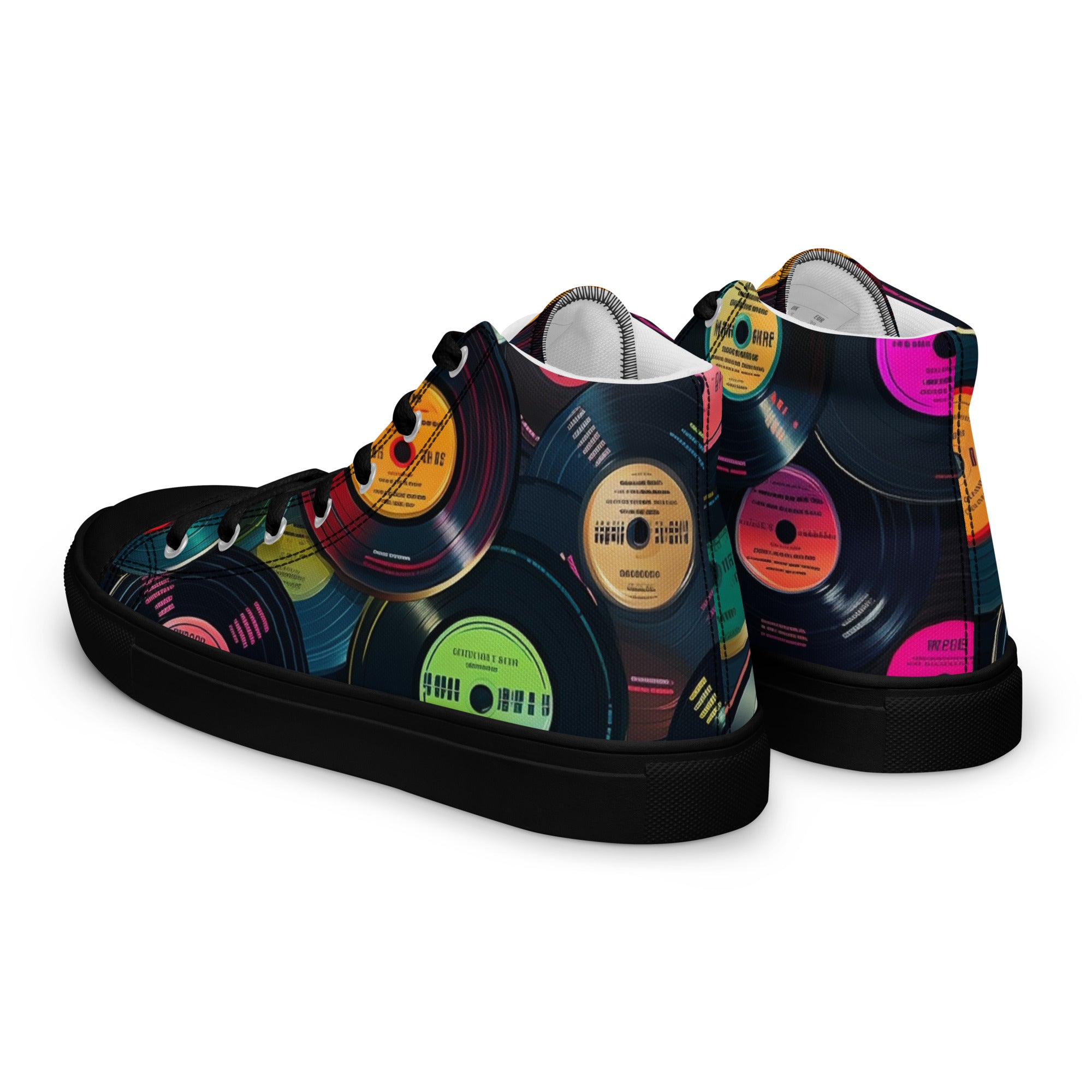 Retro Vinyl Records - Men’s high top canvas shoes Mens High Top Shoes Music Printed Offshore Retro
