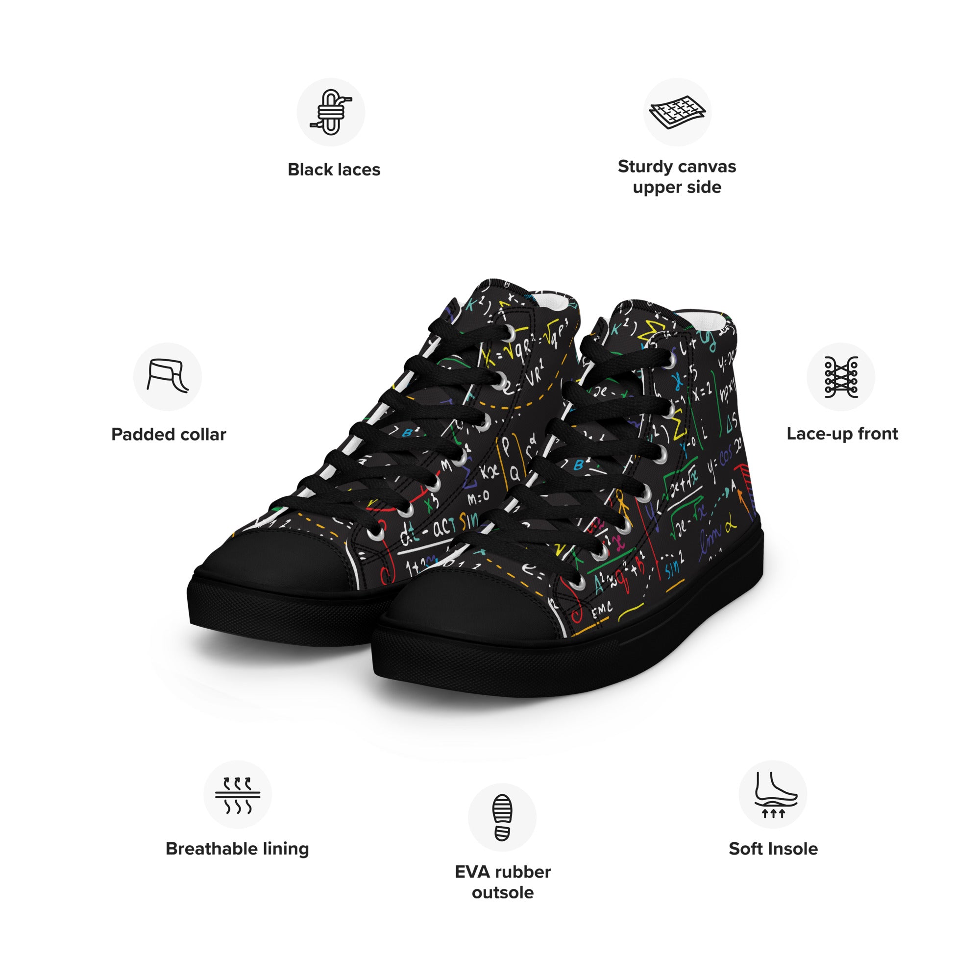 Colourful Maths Formulas - Men’s high top canvas shoes Mens High Top Shoes Maths Printed Offshore Science