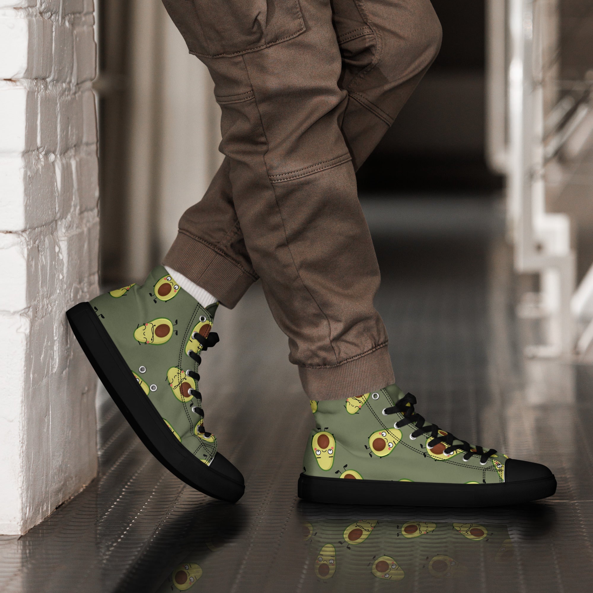 Avocado Characters - Men’s high top canvas shoes Black Mens High Top Shoes food Printed Offshore