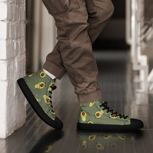 Avocado Characters - Men’s high top canvas shoes Black Mens High Top Shoes food Printed Offshore