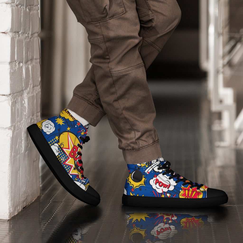 Blue Comic Book - Men’s high top canvas shoes Mens High Top Shoes Comic Printed Offshore